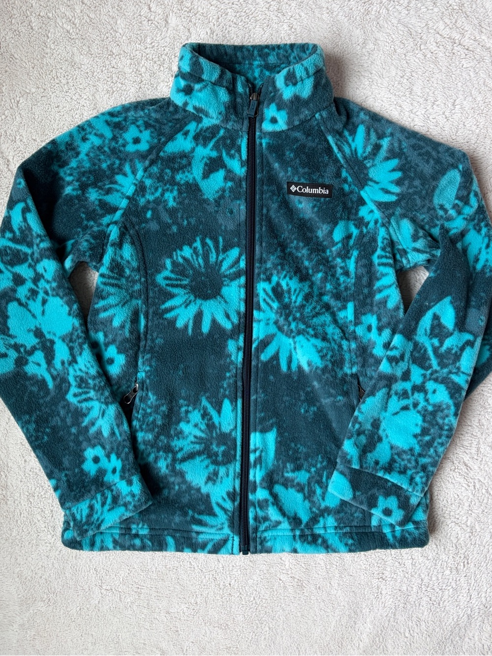 Columbia Girls' Teal Floral Fleece Zip Jacket Size Medium